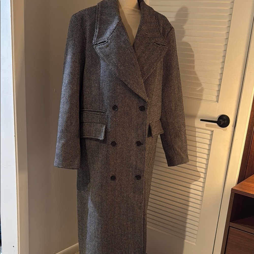 Classic Herringbone Double-Breasted Coat